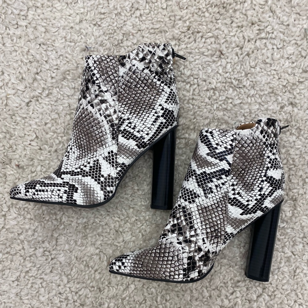 Pink Lily Snakeskin Heeled Booties